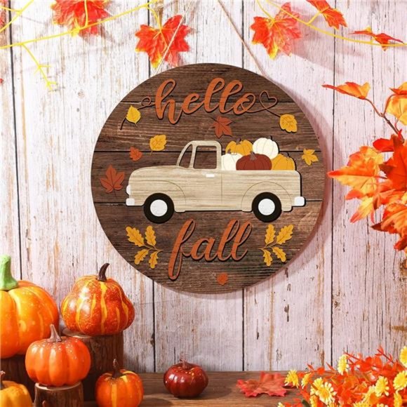 Hello Fall Wooden Sign Pumpkin Welcome Sign Truck Sign Hanging Carrying Pumpkin - Picture 5 of 6